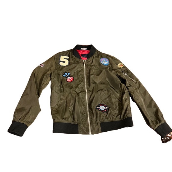 ZARA Man Khaki Patch Bomber Jacket Size xl - Picture 2 of 5